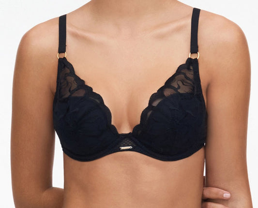 Soutien-gorge plongeant Chantelle - Fleurs - Noir - 011