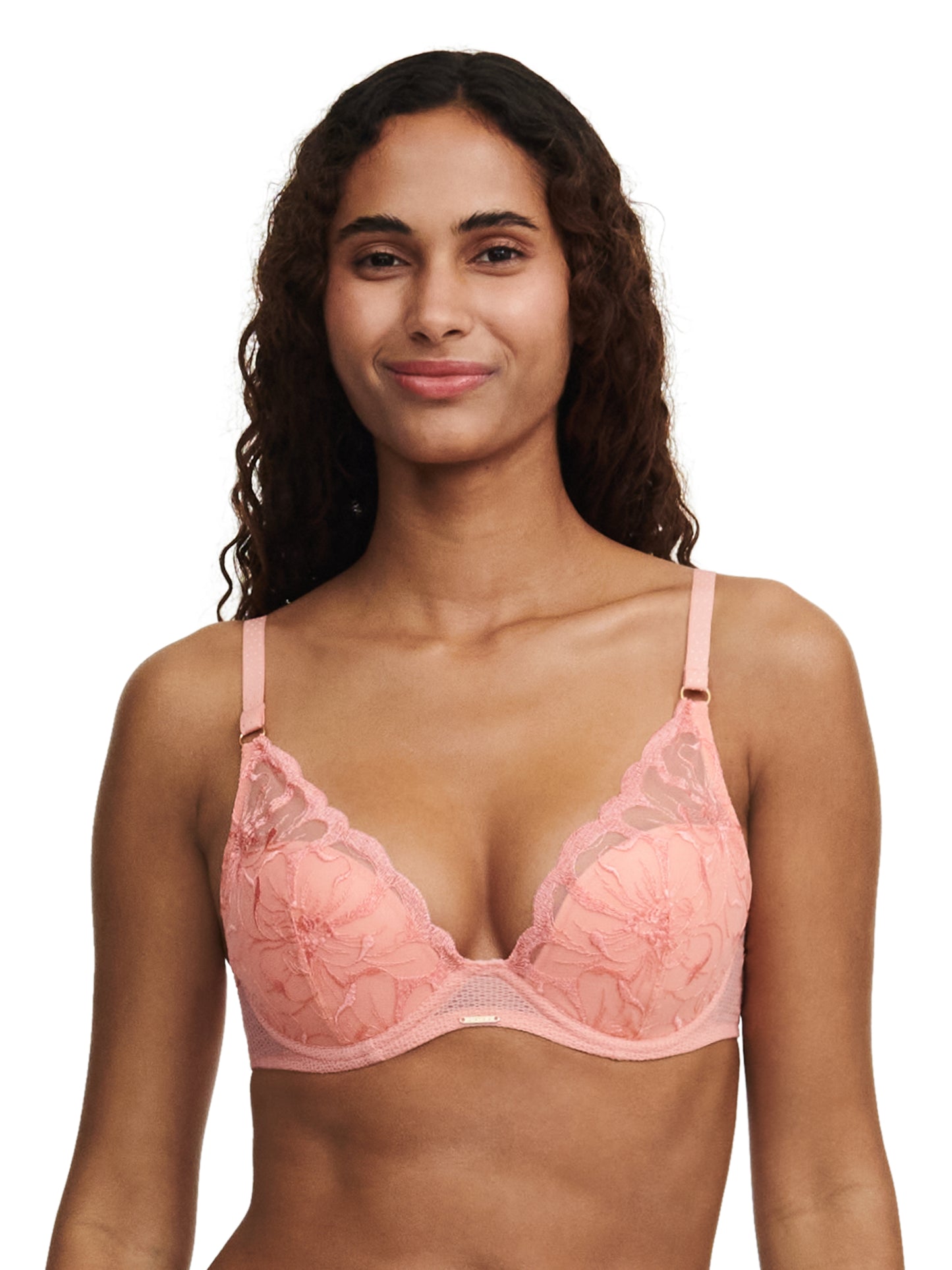 Soutien-gorge plongeant Chantelle - Fleurs - Pêche - 06V