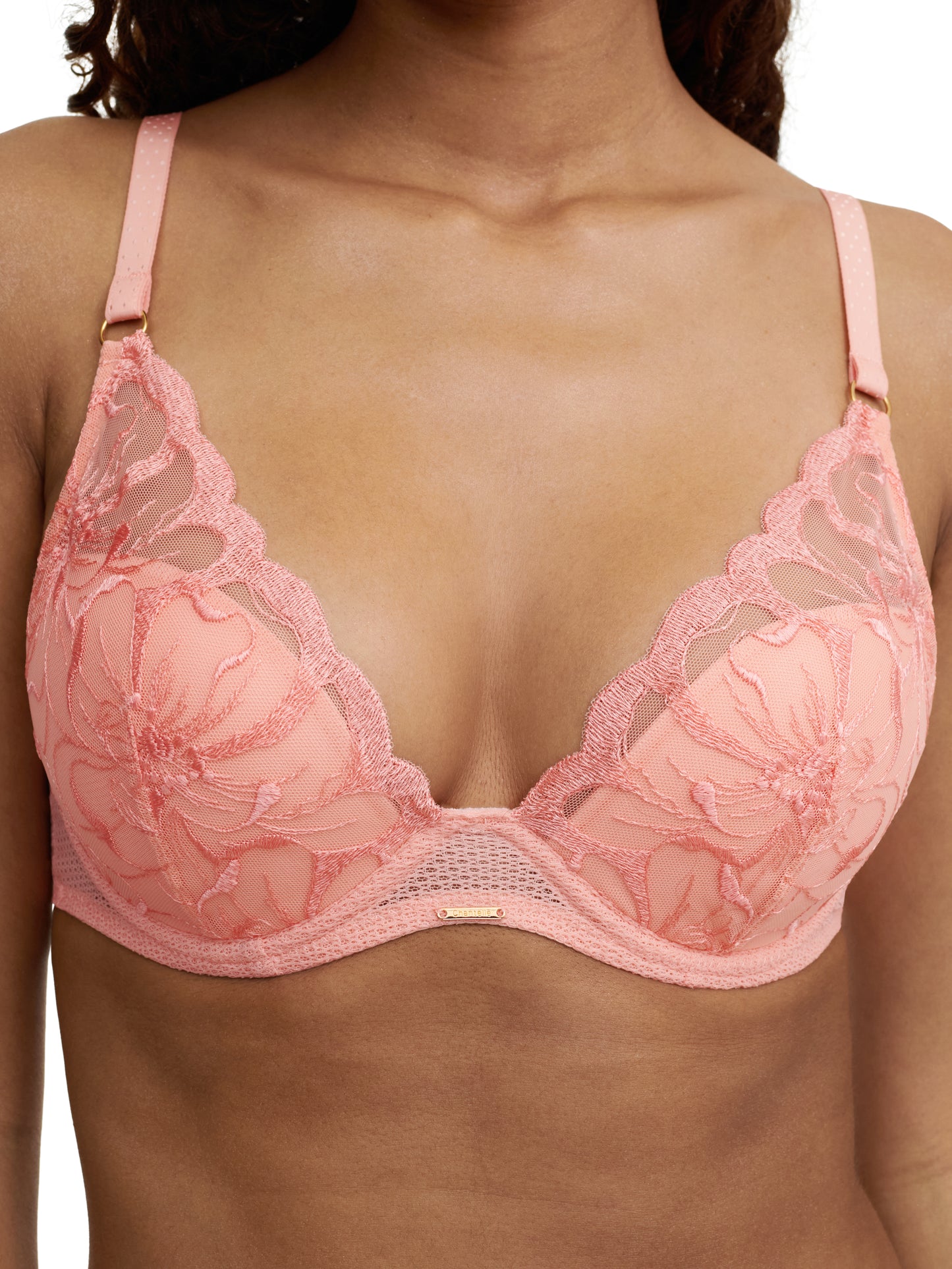 Soutien-gorge plongeant Chantelle - Fleurs - Pêche - 06V