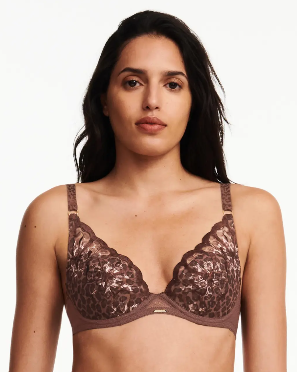 Soutien-gorge plongeant Chantelle - Fleurs - Marron - 0WF