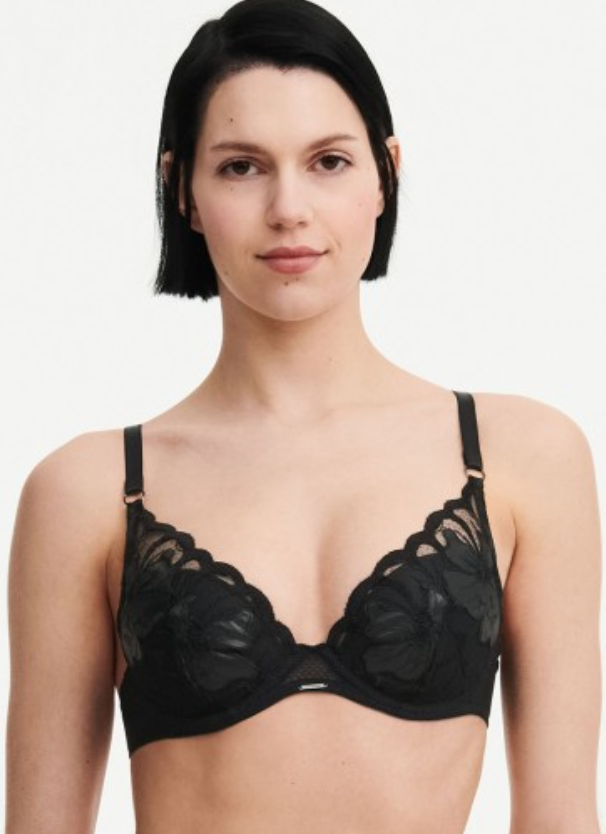 Soutien-gorge plongeant Chantelle - Fleurs Signature - Noir - 0P8